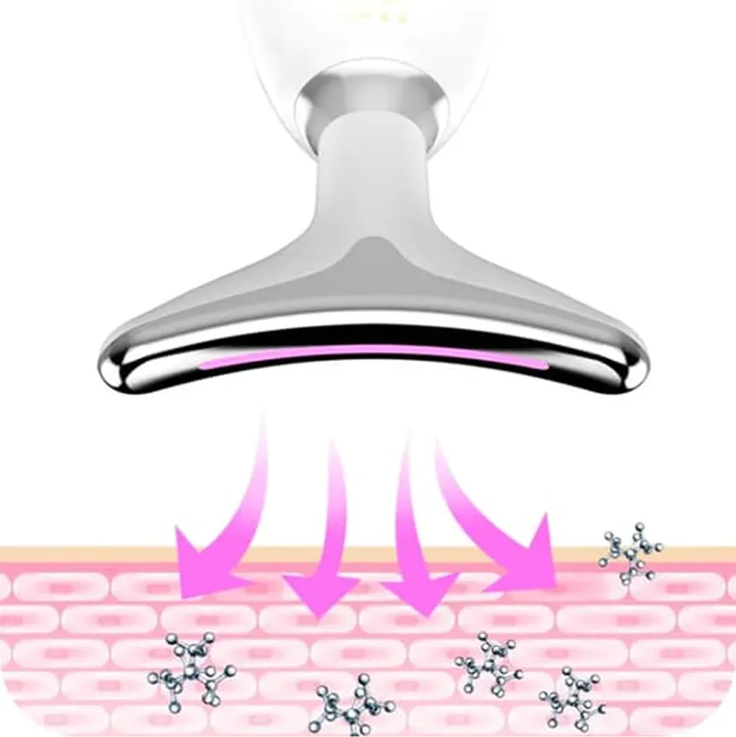 Conceptual illustration of MyoGlow chrome head emitting energy arrows into stylized skin layers